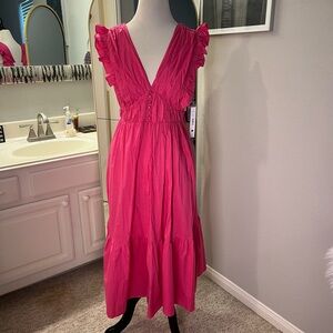 Aqua Bloomingdale’s Exclusive Cutout Back Ruffle Midi Dress - Large - NWT $118